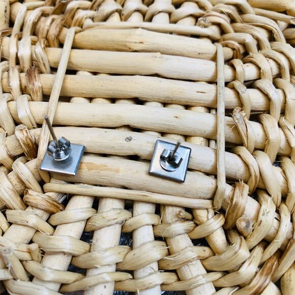 Cream Square Enamel Post Earrings 5/16 diameter - Picture 2 of 3